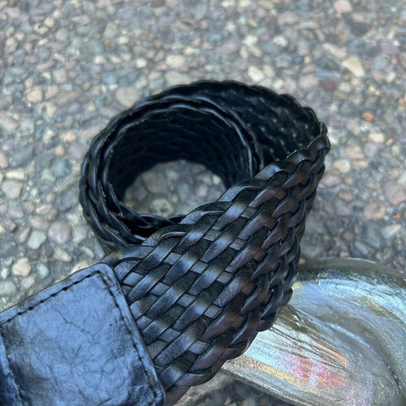 Michael Michael Kors Black Leather Woven Braided Wide Belt Size Small - Picture 2 of 5